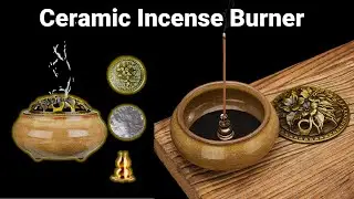 Ceramic Incense Burner with Copper Lid Gourd Shape Incense Stick Holder or Incense Cone, Amber Color