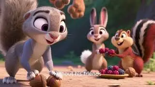 Little squirrel learns to share acorns with friends