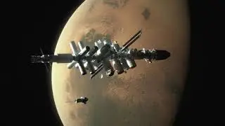 3D animated spaceship flying by Mars