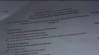 Anatomy and Physiology Question Paper for GNM 1st year October -2020