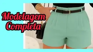 Modelagem da bermuda social feminina.  Cintura alta, cós revel e bolso.