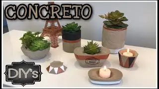 3 DIY’s com CIMENTO - como fazer vasos de cimento, porta-velas super fácil e barato