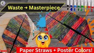 Easy Leaf Painting with Paper Straw 🌿 | DIY Poster Color Art for Beginners