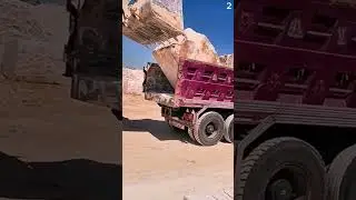 Proses memindahkan batu besar dari atas truk menggunakan alat berat #shorts