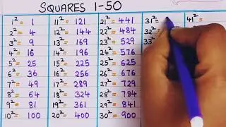 Square of numbers 1-50 || Squares|| Square Roots