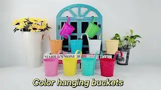 Factory direct supply galvanized metal flower pots bucket. Planter 10 Color Hanging Flower Pot