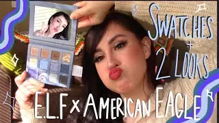 ELF x AMERICAN EAGLE DENIM DAZE SWATCHES+ 2 EYE LOOKS ONE PALETTE TWO LOOKS ELF X AE EYESHADOW
