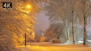 [4K] COZY NIGHT WALK IN THE SNOW AMBIENCE: Relaxing Sounds of Footsteps in the Snow
