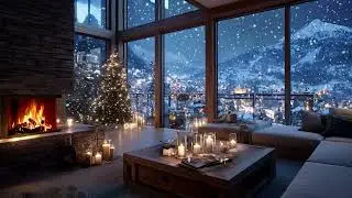 Snowy Cabin Night Piano Soundscape | Fireplace Warmth for Deep Calm