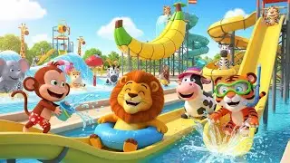 Monkey, Lion & Tiger Water Park Fun! 🐵🦁🐯 | Kids Cartoon Splash