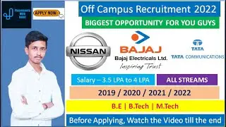 Bajaj Electricals Recruitment 2022 | Nissan Hiring 2022 | Tata Communications Hiring for Freshers