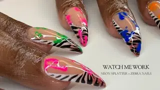 Neon Jungle Vibes: Zebra Print Almondletto Nails with Neon Paint Splatter | Nail Art Tutorial 🦓💞✨