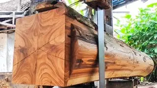 the process of sawing and producing teak wood planks and beams