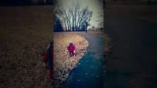2yrs old baby Aurora walking over dry leaves / #toddlervideo