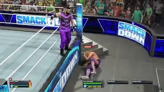 ANDY APOCALYPTIC BLASTS HARLEY RACE THROUGH ANNOUNCE TABLE BY APOCALYPTIC SPINEBUSTER