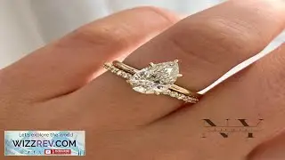 Moissanite Bridal Set Engagement Ring 2.50 Carat Pear Cut Solid 14K Yellow