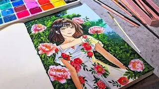 Let's paint a beautiful anime girl || Cozy painting || Relaxing art ...