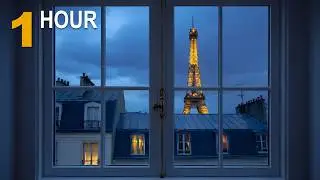 Rain Over Paris Rooftops — Eiffel Glow, Window Ambience & Distant Thunder (1 Hour)