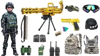 Swat weapon toy set Open box, M416 gun, Gatling gun, gas mask, Glock pistol, dagger