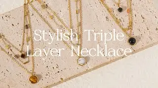 Stylish Gold Triple Layer Necklace with Natural Stone Accents