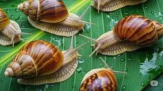 A colony of snails crawling on the water