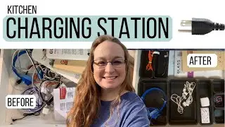 How I set up a charging station || Organize with Me! || Kitchen Organization + Cord Declutter