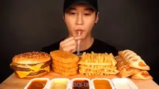Zach Choi ASMR McDonald&rsquo;s cheeseburger fried hash browns fried apple pie Mukbang bites only