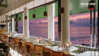 Cozy Seaside Cafe Ambience at Dusk / Coffee shop sounds,Relaxing Jazz & Ocean sounds/ASMR