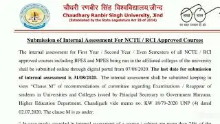 Submission of internal assessment for all course || crsu new notification || Naveen Dahiya