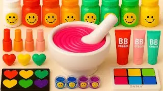 Satisfying Video DIY Slime ASMR | Mixing Eyeshadow Makeup Glitter Into Glossy Pink Slime