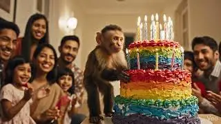 A cute innocent cartoon monkey carrying a cake | VisionAI Creations |