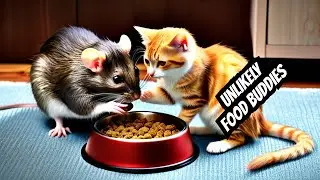 Gizmo the Pet Rat Sharing Cat Food with Jinx the Cat