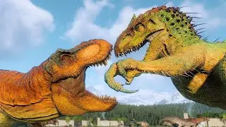 T-REX, INDOMINUS REX & SPINOSAURUS vs ALL DINOSAURS IN BYOSIN SANCTUARY | Jurassic World Evolution 2