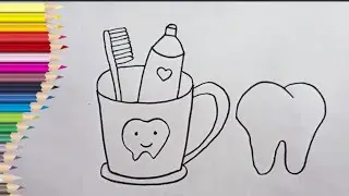 Toothbrush And toothpaste In A Cup Drawing | Painting & Colouring For Kids And Toddlers_Child Art