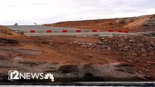 Boat ramp at Lake Powell used to reach the water. There's now a 50-foot drop to the rocks below