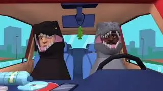 Dark Dinosaur makes the yellow car crash and gets grounded
