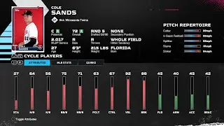 【MLBTheShow25Stats/メジャーリーグ選手能力】Twins 44 Cole Sands MIN コール・サンズ選手