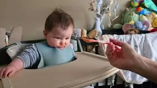 Funny Face Baby With New Food
