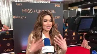 Miss Panama answers questions at the 65th Miss Universe Red Carpet event