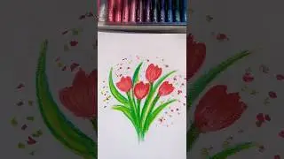 Tulip flower drawing with oil pastel🌷#aestheticartandcrafts #tulip #tutorial #oilpastel #art #craft