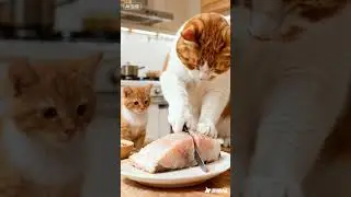 Cat Mom Cooking Fish for Her Kitten. #ai #aicat