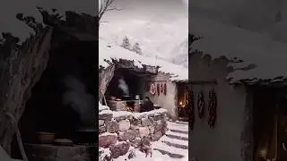 Stone Kitchen in the Snowy Forest ❄️ | #snow #snowfall #shorts