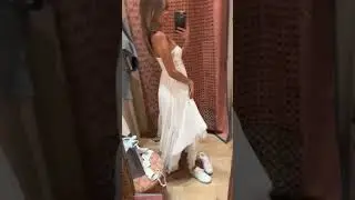 White Strapless Dress Fitting Room Try-On#dress #fashion #fittingroom #tryon