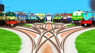 O9 Bhartiy Railgadi Tejas Express Trains Crossing At Curved Diamond Railroad Tracks/dangerous train