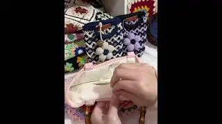 How to Sew Magnetic Buckle to Floral Granny Square Tote Bag | Floral Granny Squares