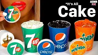 ASMR EATING CAKE @Pepsi, 7UP & MIRINDA FIZZY SODA DRINK CAKE, ICE, EDIBLE DRINK CUP OREOS MUKBANG 먹방