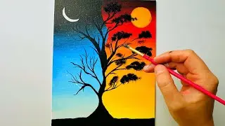How to Paint  Double Exposure Painting Masking Tape 🎨Easy Acrylic Painting Satisfying Art