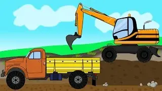 Repair of Roads -  Transport of the Big Yellow Excavator to the Construction Site Cartoons for kids