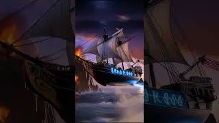 Парящая парусная корабль в бурном море. Floating sailboat in a stormy sea.