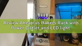 Review Aheaplus Bakers Rack with Power Outlet and LED light strings, Microwave Oven Stand Kitchen St